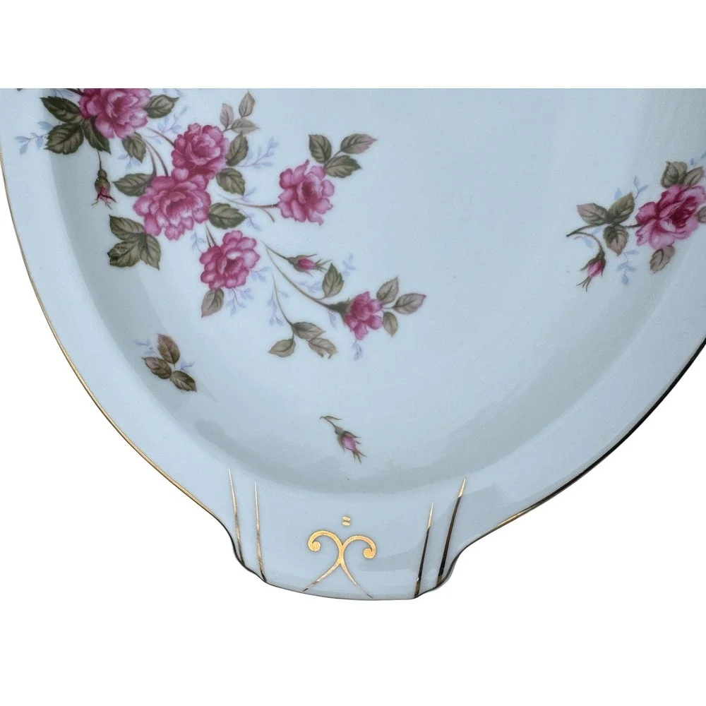 Laurel Teito China Floral Serving Platter Pink Roses Gold Oval 17.5